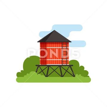 Water tower, farm building, countryside life object vector Illustration Stock Illustration