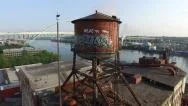 Water Tower With Graffiti, Portland Oregon Aerial Shot Stock Footage