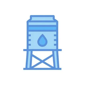 Water tower icon in a simple blue line style Stock Illustration