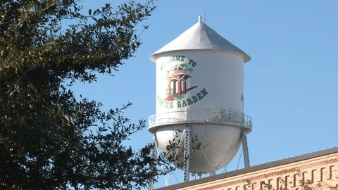 Water tower in a small town Stock Footage 124223023