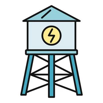 Water tower storing energy generating electricity icon Stock Illustration