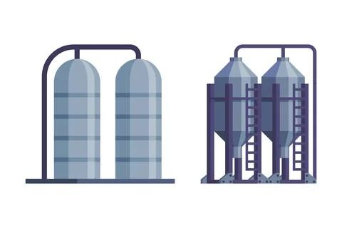 Water Tower with Tank as Construction for Potable Water Storage Vector Set Stock Illustration