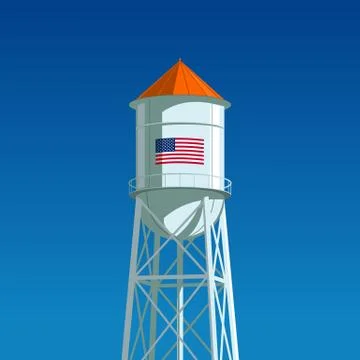 A water tower with the US flag drawn on it Stock Illustration
