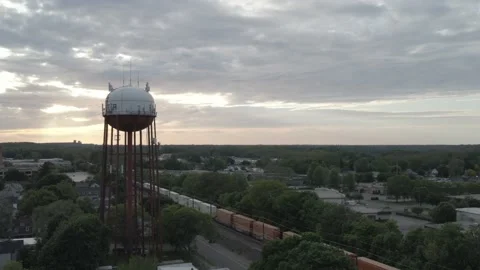 Water Tower Working Class Community of East Rochester New York Drone Aerial View Video stock 159254129