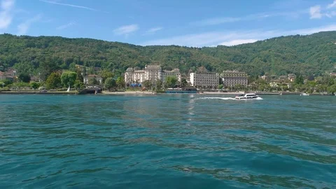 Water, town and mountains. Stock Footage