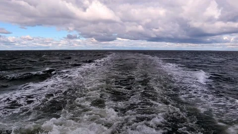 Water trail behind the ship Stock Footage 202547455