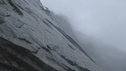 Water Trailing Down Granite Yosemite National Park Stock Footage 122400924