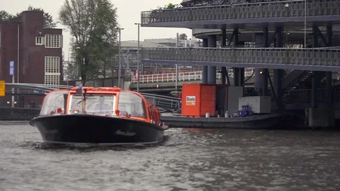 Water tram in the river Stock Footage 99180632