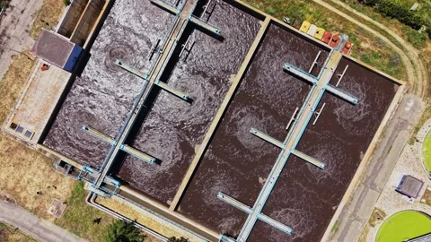 Water treatment facility processes wastewater for purification 库存影片 339059271