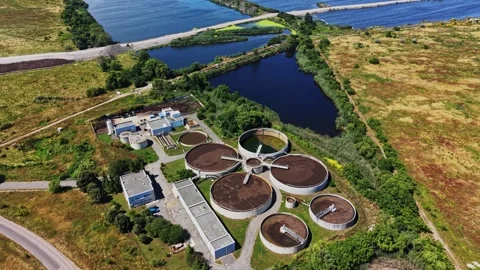 Water treatment plant process at work in a rural location Stock Footage 339058110