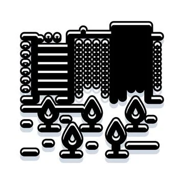 Water treatment purification process system black white icon Illustrazione stock
