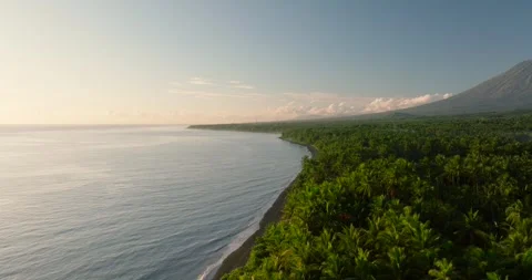 Water, trees, and mountains create a beautiful natural landscape from the sky Stock Footage 276090379