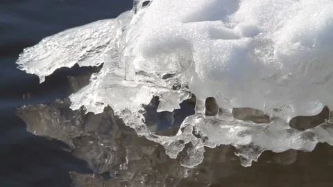 The water trembles under the openwork surface of the ice Stock Footage 152024656