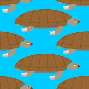 Water Turtle seamless pattern. Marine animal ornament. Reptile with shell b.. 스톡 일러스트