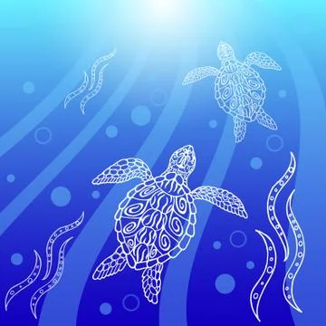 Water turtles swim up Stock Illustration