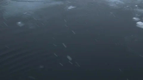 Water under the falling snow in the Arctic Ocean, Greenland Video stock 102511630