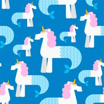 Water unicorn Hippocampus pattern seamless. Mythical animal background . Hera Stock Illustration