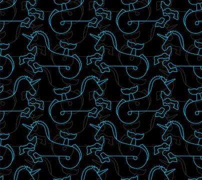 Water unicorn Hippocampus pattern seamless. Mythical animal background . Hera Stock Illustration