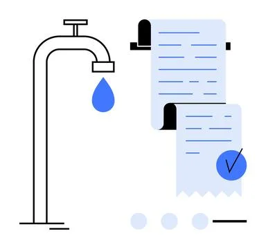 Water Usage and Billing Concept with Faucet and Invoice Stock Illustration