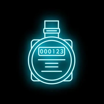 Water utility meter neon glow icon measuring consumption Stock Illustration