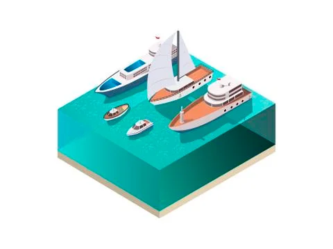 Water Vessels Isometric Composition Stock Illustration