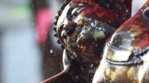 Water was splashed to the Buddha statue Stock Footage 49182757