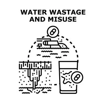 Water wastage and misuse causing global pollution problems Stock Illustration