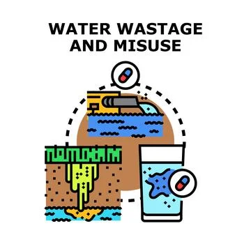 Water wastage and misuse causing global pollution problems Illustration