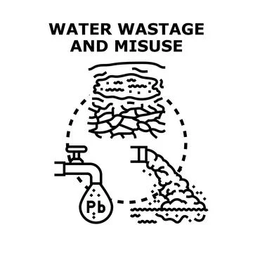 Water wastage and misuse problem concept illustration Stock Illustration