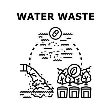 Water waste and pollution harming environment concept Stock Illustration