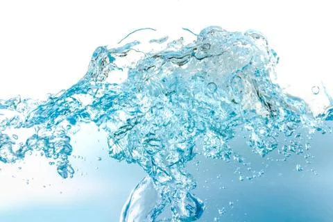 Water Wave bubbles air and splash isolated over white background. Blue water  Stock Photos