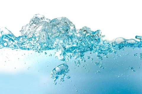 Water Wave bubbles air and splash isolated over white background. Blue water  Stock Photos