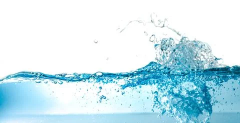 Water Wave bubbles air and splash isolated over white background. Blue wate.. Stock Photos