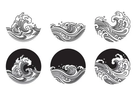 Water wave line art vector illustration. Stock Illustration