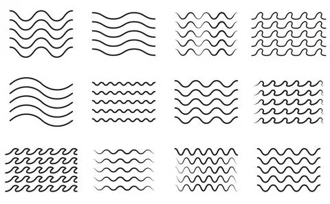 Water wave line different variations set collection pattern Stock Illustration