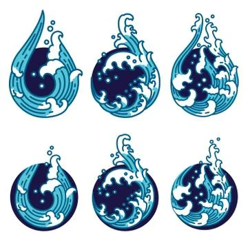 Water wave line in moon shape color set Stockillustratie