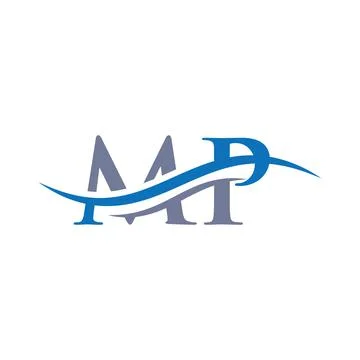 Water Wave MP Logo Vector. Swoosh Letter MP Logo Design for business and comp Stock Illustration