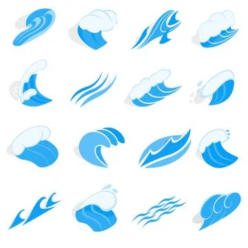 Water wave set, isometric 3d style Illustrazione stock