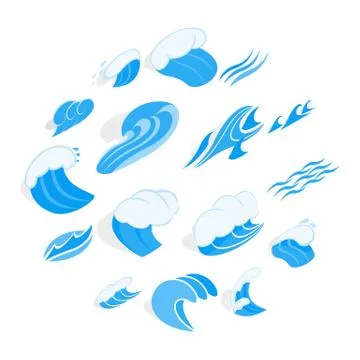 Water wave set, isometric 3d style Illustrazione stock