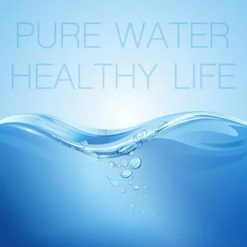 Water wave transparent surface with bubbles. Pure water healthy life. Vector Illustrazione stock