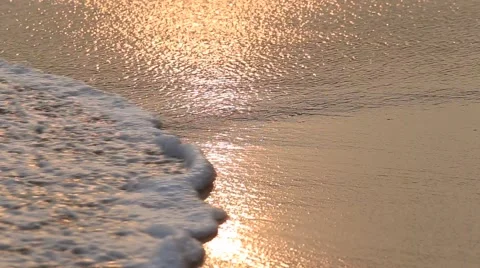 Water waves and sand on the beach during sunset, close up. Sri Lanka, Mirissa Stock Footage 48589567