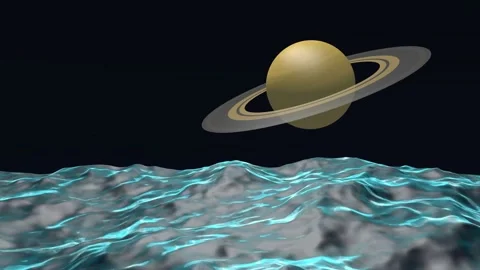 Water waves on the background with a view of Saturn in space. Stock Footage 238815470
