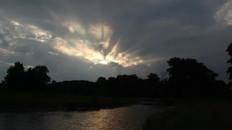 Water waves dark river background reflections under sunset 動画素材 1069722