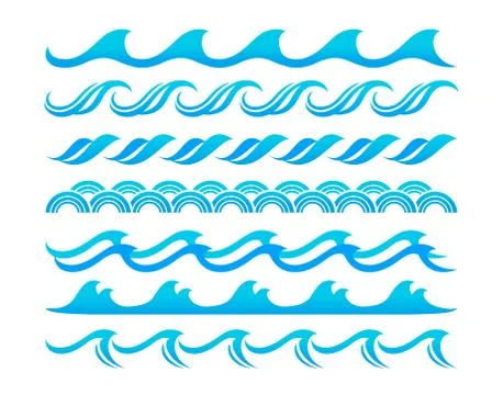 Water waves design elements vector set Stock Illustration