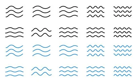 Water waves icon set. Three parallel wavy lines symbolizing waves or water .. Stock Illustration