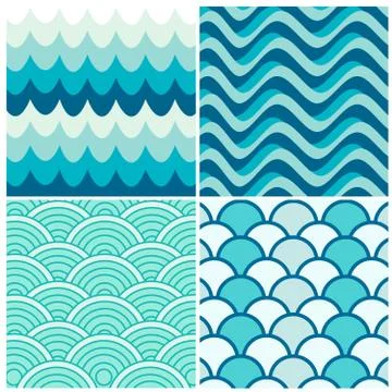 Water waves retro patterns Stock Illustration