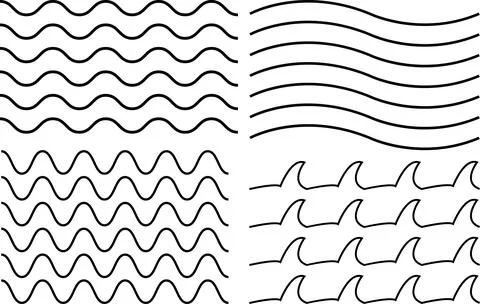 Water waves. Set of wavy zigzag line. wavy pattern collection. Black curved.. Stock Illustration