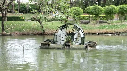 A water wheel floating on the pond in a puplic park 库存影片 10716937