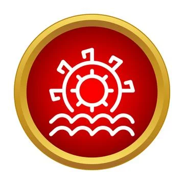 Water wheel icon in red circle generating hydro power Stock Illustration