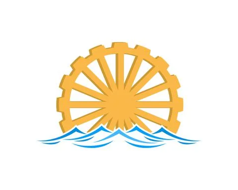 Water wheel on the wave vector illustration logo Stock Illustration